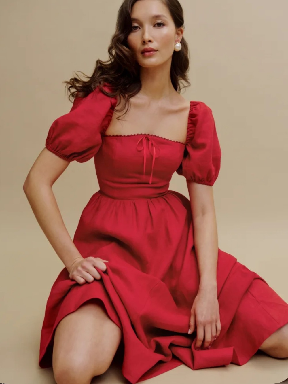 REFORMATION Marella Linen Dress, Lipstick, size 4